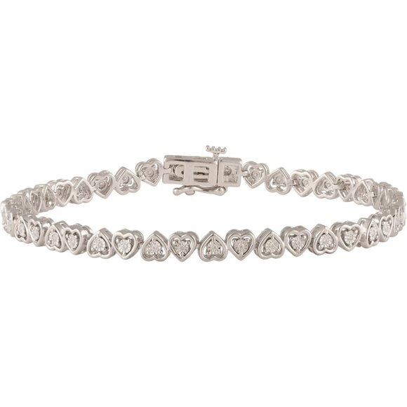 1/4 CTW. Diamond Heart Bracelet, 7-1/2"L in Sterling Silver - Picture 2 of 4